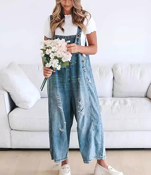 Effortlessly Cool: Chouyatou Distressed Denim Overalls