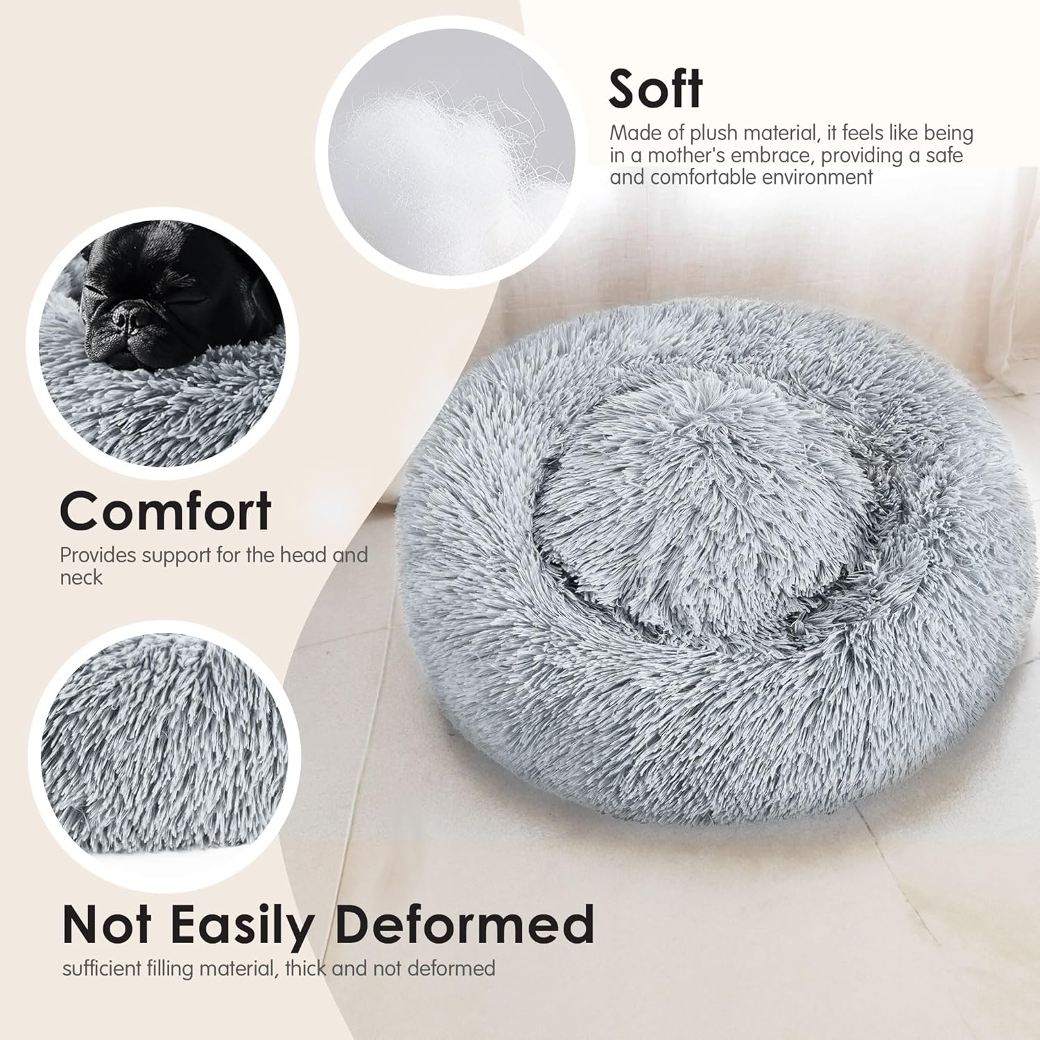 Hoewina Indoor Calming Donut Pet Bed – Plush Comfort for Cats & Small Dogs