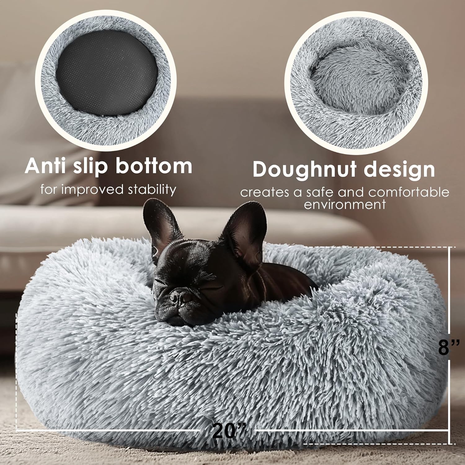 Hoewina Indoor Calming Donut Pet Bed – Plush Comfort for Cats & Small Dogs
